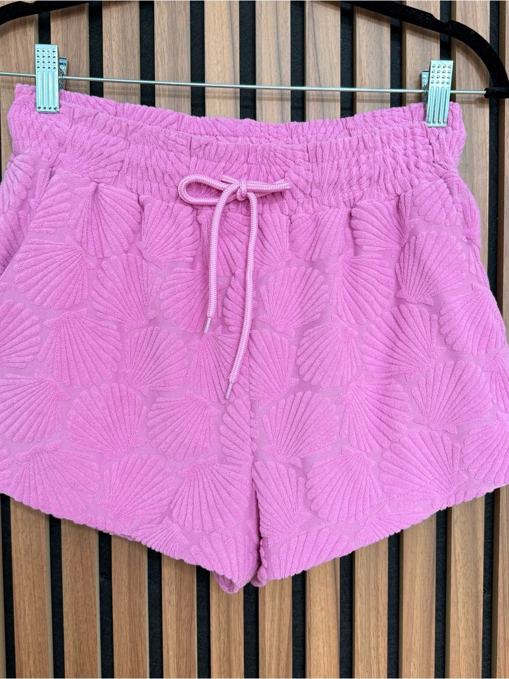 Beach Riot Pink Shell-Textured Drawstring Athletic Shorts
